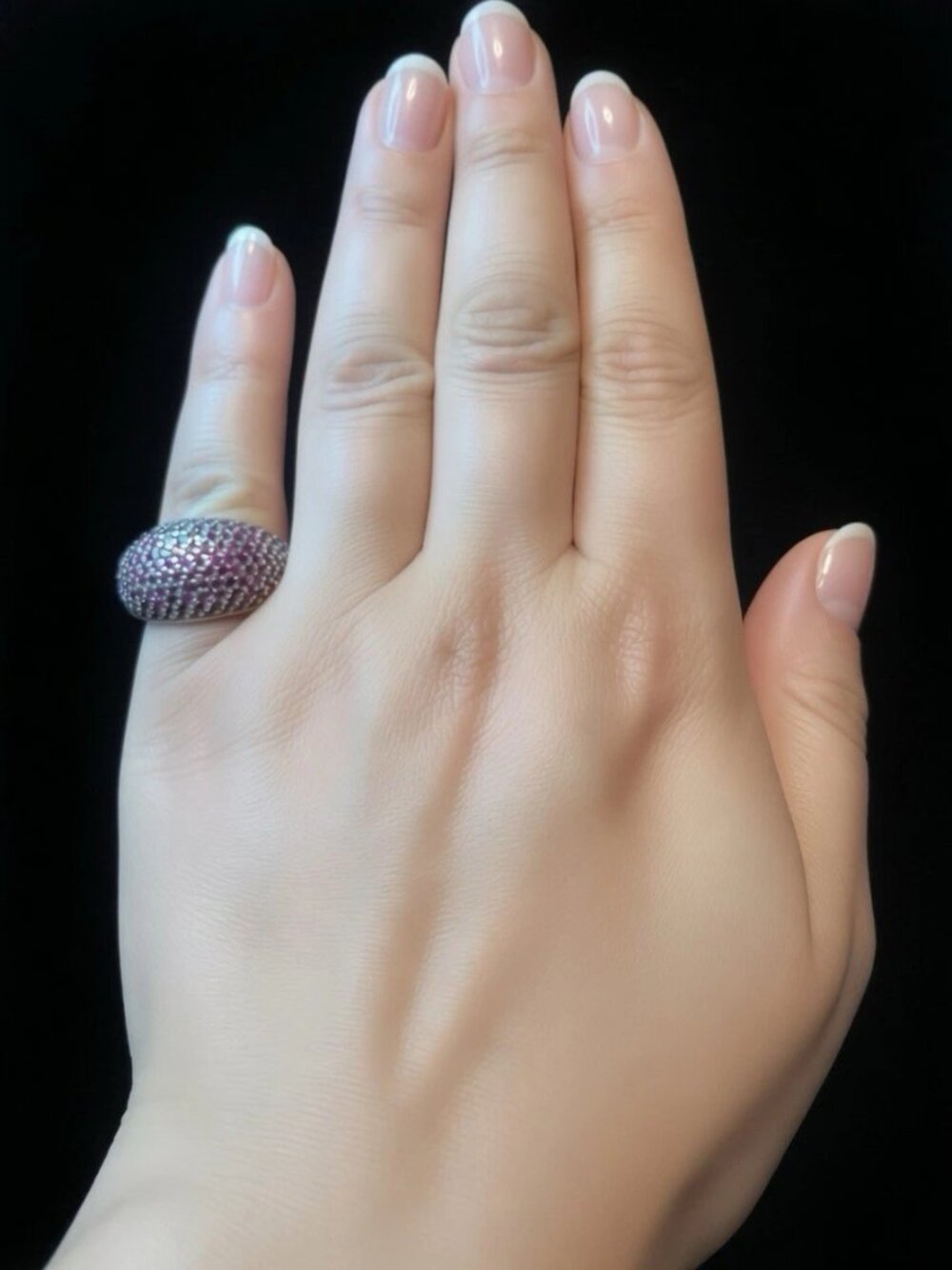 Links of London Sterling Silver pavé dome cocktail ring W Pink Sapphires 7.5